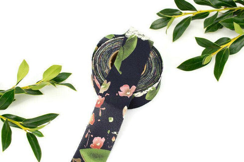 Navy Floral Polyester Crepe Georgette Woven Bias Tape 1.25 inches width x 15 yards BST00199