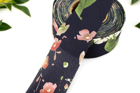 Navy Floral Polyester Crepe Georgette Woven Bias Tape 1.25 inches width x 15 yards BST00199