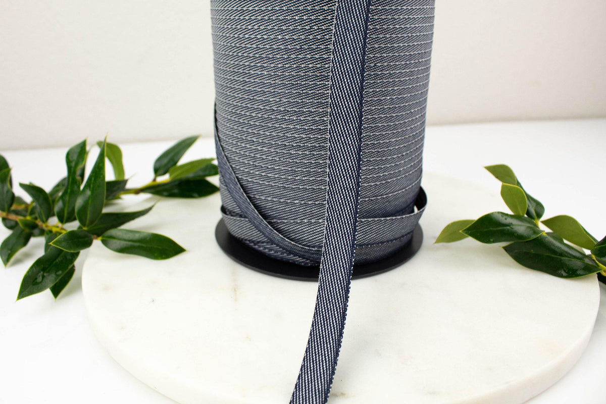 Navy Blue and White Twill Tape Trim Polyester Twill Tape 1/2 inch x 5 yards ATN01046 - Felinus Fabrics