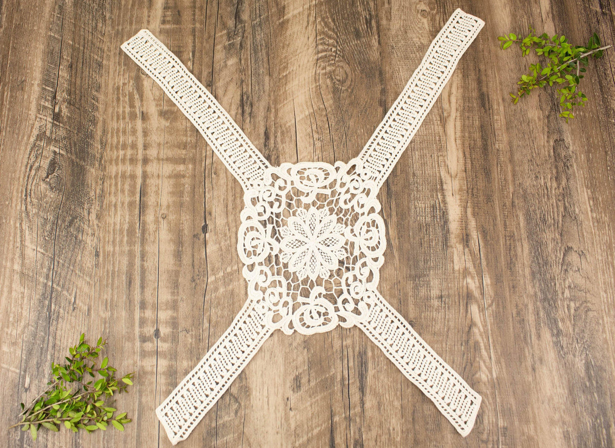 Ecru Floral Lace Back Applique APP00214 - Felinus Fabrics