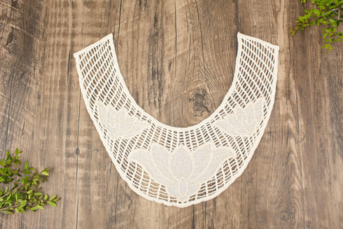 Ecru and Gold Floral Embroidered Cotton Applique APP00220