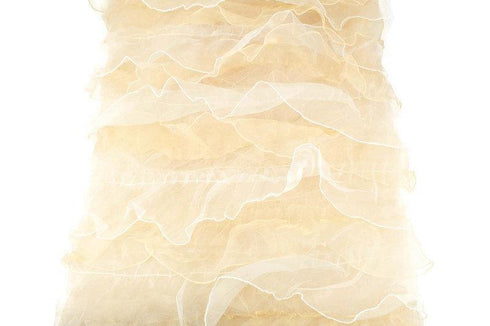 Champagne Gold and Off White Ruffled Organza on Mesh Fabric by the yard