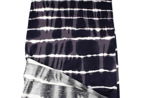 Dark Gray and Cream Tie Dye Stripe Knit Jersey Fabric by the yard