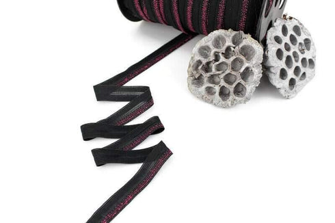 Black and Metallic Red Fold Over Elastic Trim 10 yards