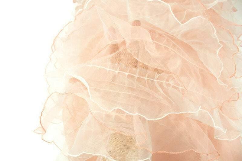 Peach Pink and Off White Ruffled Organza on Mesh Fabric by the yard MNT00006R - Felinus Fabrics