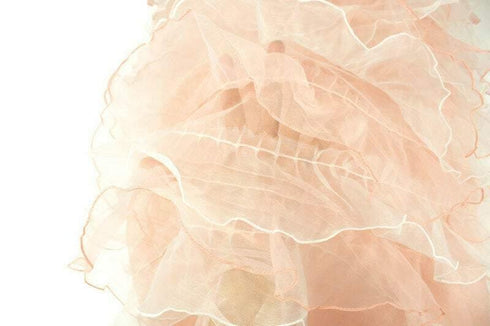 Peach Pink and Off White Ruffled Organza on Mesh Fabric by the yard