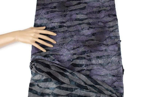Dark Purple and Gray Pleated Tie Dye Burnout Knit Fabric