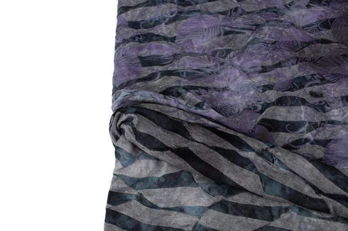 Dark Purple and Gray Pleated Tie Dye Burnout Knit Fabric