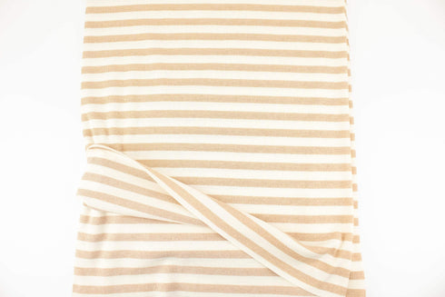 Buttercream and Metallic Gold Stripe Rib Knit Fabric by the yard