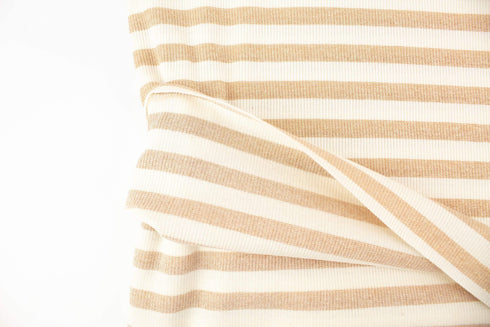 Buttercream and Metallic Gold Stripe Rib Knit Fabric by the yard