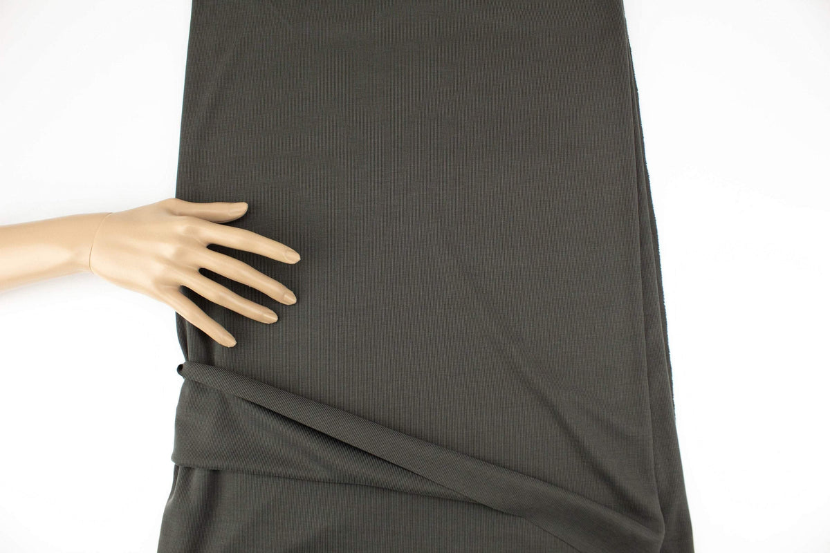 Olive Brushed Rib Knit Jersey Fabric by the yard - Felinus Fabrics