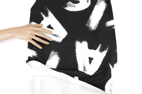 Black and White Alphabet Letters Brushed Fleece Like French Terry Knit by the yard
