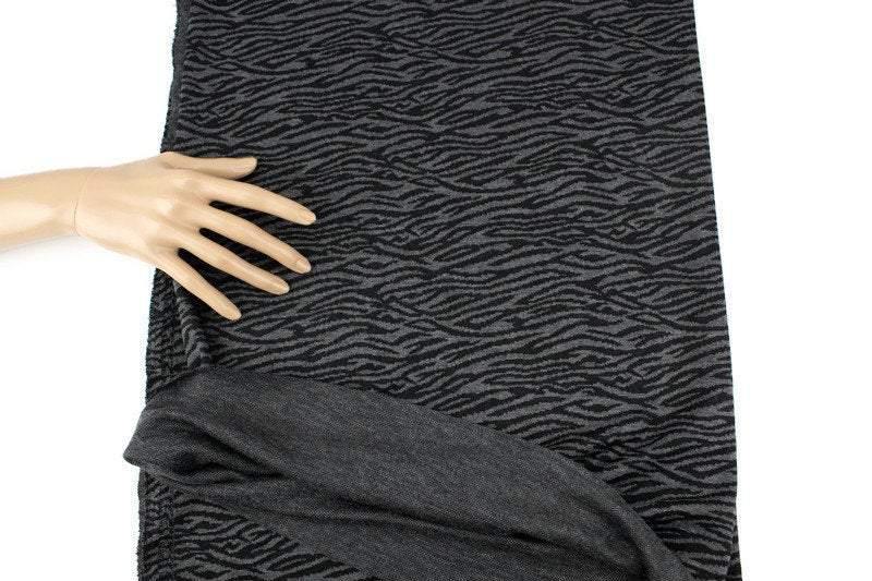 Black and Gray Animal Print Jacquard Sweater Knit Fabric by the yard - Felinus Fabrics