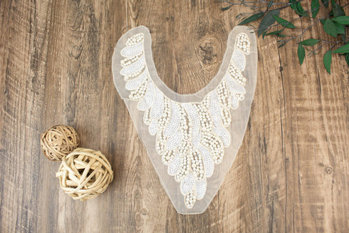 Cream Pearl Sequined Embroidered Applique for Top