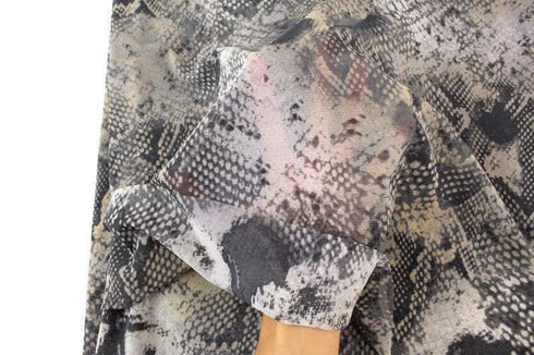 Gray and Beige Snake Print Stretch Mesh Fabric by the yard