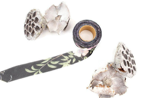 Black and Pink Floral Chiffon Bias Tape 1.25 inches width x 19 yards