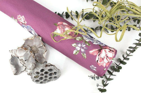 Purple Floral Knit Jersey Fabric by the yard