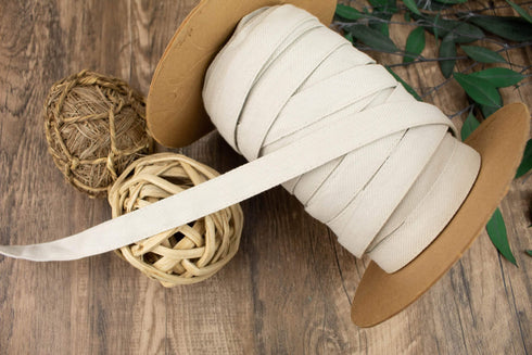 Concrete White Topstitched Twill Trim Straps 14 yards Remnant