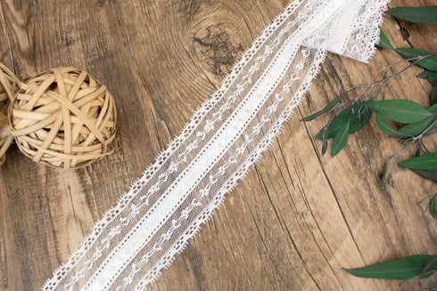 White Satin Center Lace Trim Remnant 3 yards and 25 inches