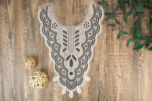 Cream and Black Embroidered Applique for Front Top