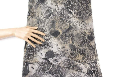 Gray and Beige Snake Print Stretch Mesh Fabric by the yard