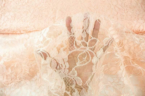 Peach Pink Floral Vintage Lace Fabric by the yard
