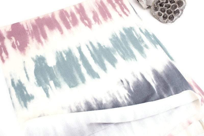 Mauve Sage and Gray on Cream Tie Dye Stripe Brushed Sweater Knit Fabric Remnant 3/4 yard - Felinus Fabrics
