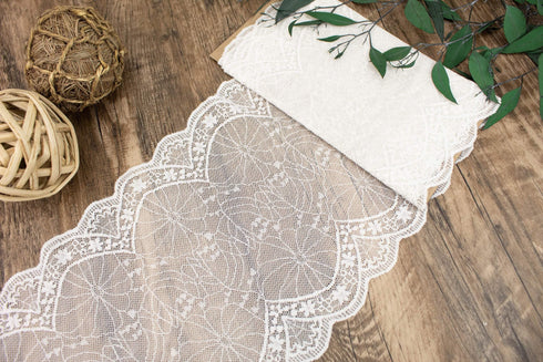 Off White Wide Stretch Lace Trim Remnant 2 yards