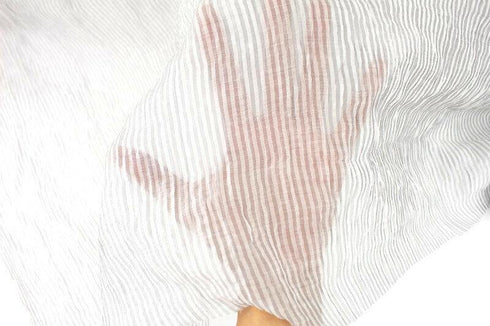 Light Gray Shimmer Narrow Stripe Crinkle Organza Like Light Weight Woven Fabric Designer Fabric Made in Italy by the yard