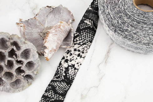 Black and Gray Snake Print Brushed Knit Bias Tape 1.25 inches width x 34 yards