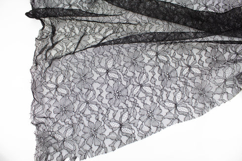 Black Floral Vintage Lace Fabric by the yard