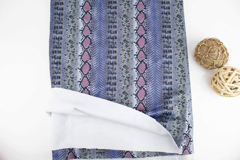 Blue Purple Digital Snake Print Polyester Knit with Fleece Back Fabric by the yard