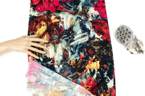 Red and Black Abstract Floral Sweater Knit Fabric by the yard