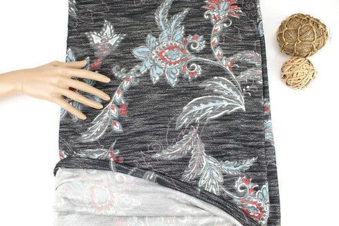 Heather Black Red and Blue Floral Baby French Terry Knit Fabric by the yard