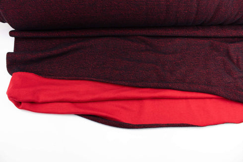 Heather Black and Red French Terry Knit Fabric Tube by the yard