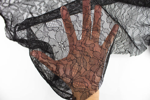 Black Floral Vintage Lace Fabric by the yard