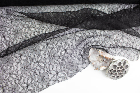Black Floral Vintage Lace Fabric by the yard
