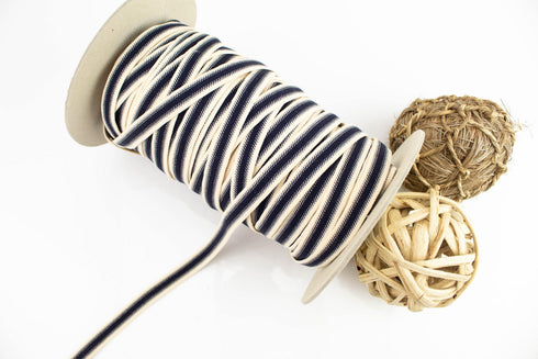 Navy Blue and Ecru Twill Like Elastic Trim 5 yards Made in Italy