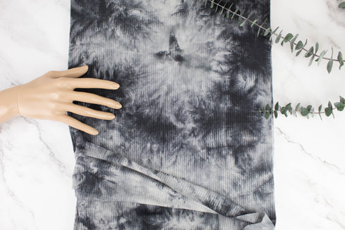 Gray Tie Dye Print Rib Knit Fabric by the yard