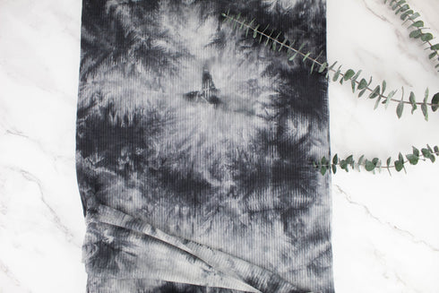 Gray Tie Dye Print Rib Knit Fabric by the yard