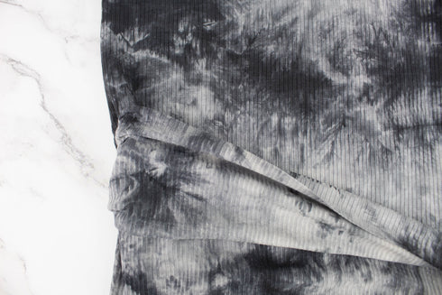Gray Tie Dye Print Rib Knit Fabric by the yard