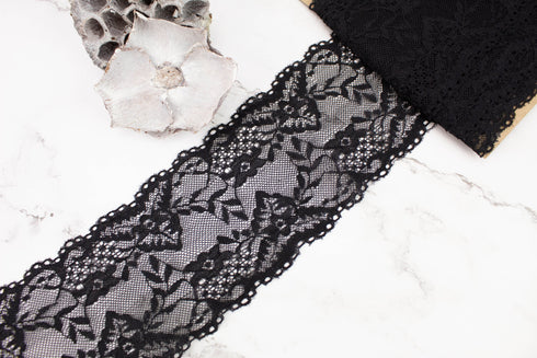 Black Wide Stretch Lace Trim Remnant 4 yards