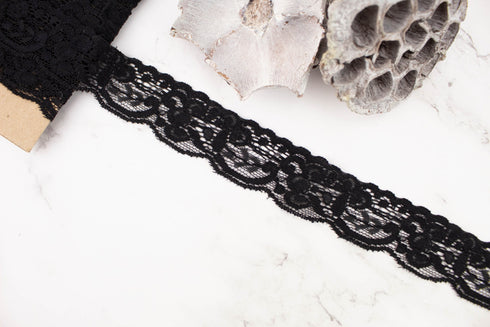 Black Stretch Lace Trim Remnant 6 yards