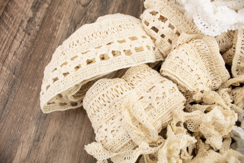 Off and Ecru Stretch Lace Trim Remnant Variety Pack 10 Trims Over 28.75 yards total 1lbs