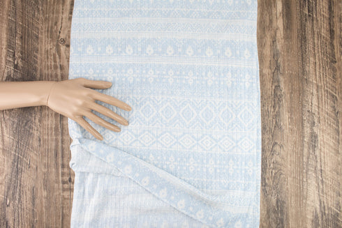 Light Blue and Off White Tribal Print Rib Sweater Knit Fabric 3 yard