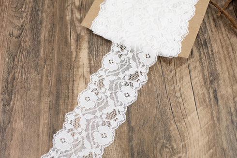 Off White Floral Stretch Lace Trim 3-1/8 inches width x 5.5 yards