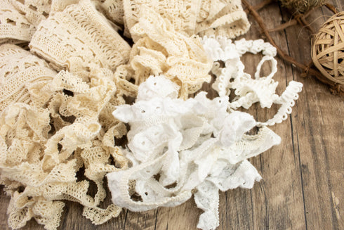 Off and Ecru Stretch Lace Trim Remnant Variety Pack 10 Trims Over 28.75 yards total 1lbs