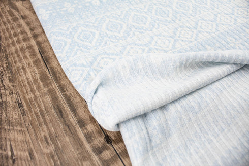 Light Blue and Off White Tribal Print Rib Sweater Knit Fabric 3 yard