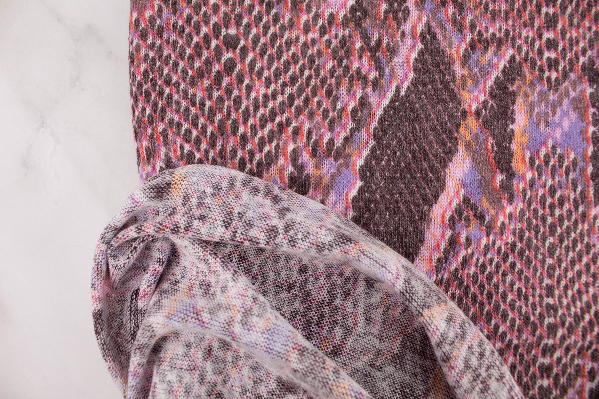 Pink and Brown snake print open weave sweater knit fabric 1.5 yards