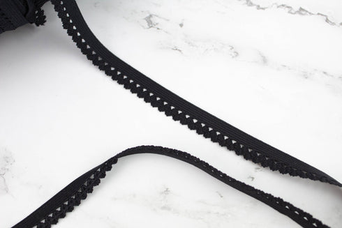 Black Fancy Picot Elastic Trim Lingerie Trim 1/2 inch width x 10 yards ELT00270